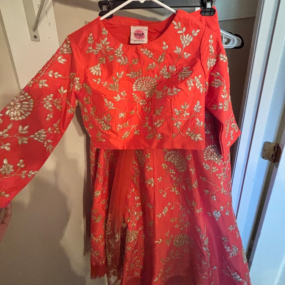 Coral Zardosi Lehenga with Back Cut Out